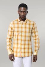 Slim-Fit-Plaid-Patterned-Yellow-Shirt-Wessi-2