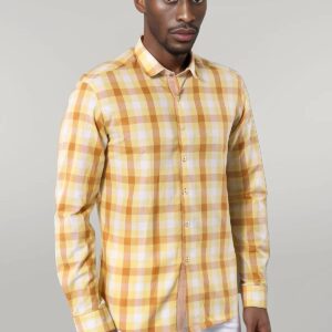 Slim Fit Plaid Patterned Yellow Shirt - Wessi