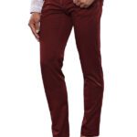 Slim Fit Plain 5 Pockets Burgundy Men Pants - Wessi