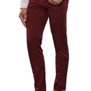 Slim Fit Plain 5 Pockets Burgundy Men Pants - Wessi