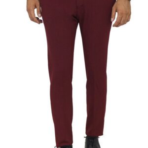 Slim Fit Plain Burgundy Men Pants - Wessi