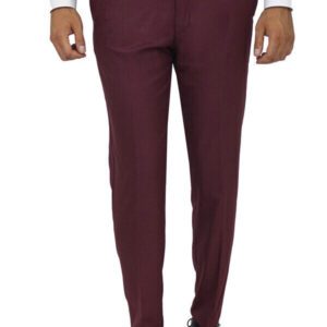 Slim Fit Plain Burgundy Men Pants - Wessi
