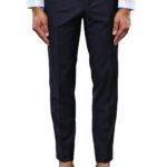 Slim Fit Plain Navy Blue Men Trousers - Wessi