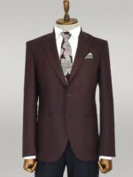 Slim Fit Plain Wide Lapel Burgundy Men Wool Blazer