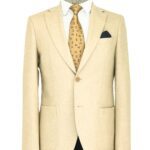 Slim Fit Plain Wide Lapel Cream Men Wool Blazer - Wessi