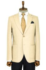 Slim Fit Plain Wide Lapel Cream Men Wool Blazer