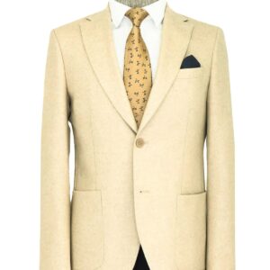 Slim Fit Plain Wide Lapel Cream Men Wool Blazer - Wessi