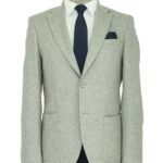 Slim Fit Plain Wide Lapel Grey Men Wool Blazer - Wessi