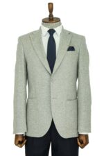 Slim Fit Plain Wide Lapel Grey Men Wool Blazer