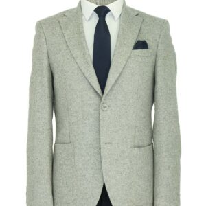 Slim Fit Plain Wide Lapel Grey Men Wool Blazer - Wessi