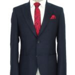 Slim Fit Plain Wide Lapel Navy Blue Men Wool Blazer - Wessi