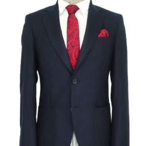 Slim Fit Plain Wide Lapel Navy Blue Men Wool Blazer - Wessi
