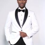 Slim Fit Shawl Lapel White Men Shiny Blazer - Wessi