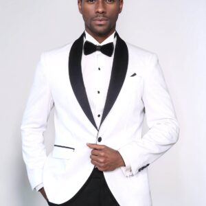 Slim Fit Shawl Lapel White Men Shiny Blazer - Wessi