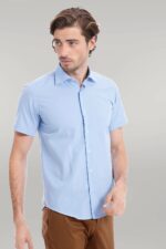 Slim-Fit-Short-Sleeve-Poly-Cotton-Blue-Men-Shirt-Wessi-1