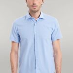 Slim Fit Short Sleeve Poly Cotton Blue Men Shirt - Wessi