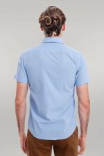 Slim-Fit-Short-Sleeve-Poly-Cotton-Blue-Men-Shirt-Wessi-2