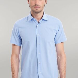 Slim Fit Short Sleeve Poly Cotton Blue Men Shirt - Wessi