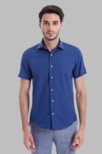 Slim-Fit-Short-Sleeve-Poly-Cotton-Navy-Blue-Men-Shirt-Wessi-1