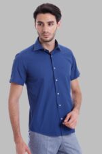 Slim Fit Short Sleeve Poly Cotton Navy Blue Men Shirt