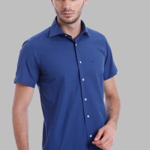 Slim Fit Short Sleeve Poly Cotton Navy Blue Men Shirt - Wessi