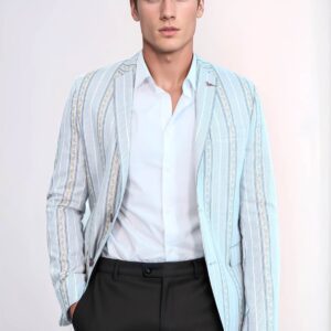 Slim Fit Striped Blue Men Blazer - Wessi