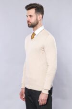 Slim-Fit-V-Neck-Long-Sleeve-Beige-Men-Knitwear-1