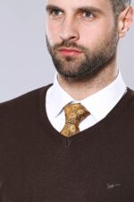 Slim-Fit-V-Neck-Long-Sleeve-Brown-Men-Knitwear-1
