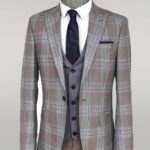 Slim Fit Vested Light Brown Men Suit - Wessi