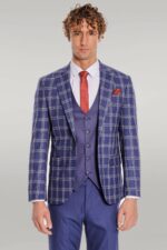 Slim-Fit-Vested-Peak-Lapel-Checked-Navy-Blue-Men-Combination-Suit-5