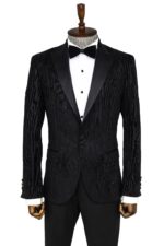 Slim Fit Zebra Patterned Black Prom Blazer