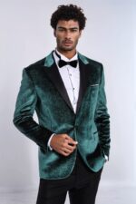 Sparkle Slim Fit Velvet Green Men Party Tuxedo Blazer