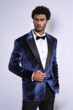 Sparkle Slim Fit Velvet Navy Blue Men Wedding Tuxedo Blazer