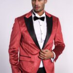 Sparkle Slim Fit Velvet Red Men Singer Tuxedo  Blazer - Wessi