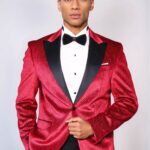 Sparkling Dotted Peak Lapel Men's Burgundy Tuxedo Jacket - Wessi