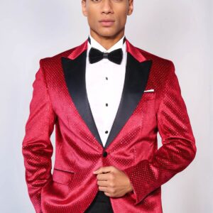 Sparkling Dotted Peak Lapel Men's Burgundy Tuxedo Jacket - Wessi