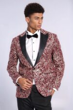 Sparkling-Ivy-Patterned-Slim-Fit-Burgundy-Men-Evening-Tuxedo-Jacket-Wessi-4