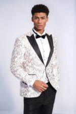 Sparkling Ivy Patterned Slim Fit White Men Wedding Groom Blazer