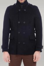 Standing Collar Cachet Short Black Men Coat