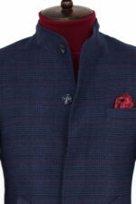Standing-Collar-Checked-Navy-Blue-Men-Coat-Wessi-1