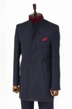 Standing-Collar-Checked-Navy-Blue-Men-Coat-Wessi-2