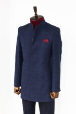 Standing-Collar-Checked-Navy-Blue-Men-Coat-Wessi-2