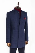 Standing-Collar-Checked-Navy-Blue-Men-Coat-Wessi-3