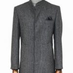 Standing Collar Patterned Grey Men Coat - Wessi