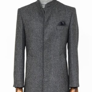 Standing Collar Patterned Grey Men Coat - Wessi