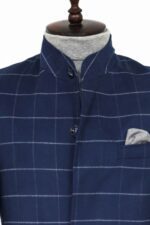 Standing-Collar-Plaid-Blue-Men-Coat-Wessi-1