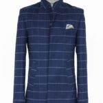 Standing Collar Plaid Blue Men Coat - Wessi