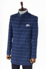 Standing-Collar-Plaid-Blue-Men-Coat-Wessi-3