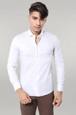 Stretch Cotton White Men Dress Shirt