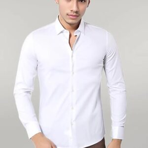 Stretch Cotton White Men Dress Shirt | Wessi